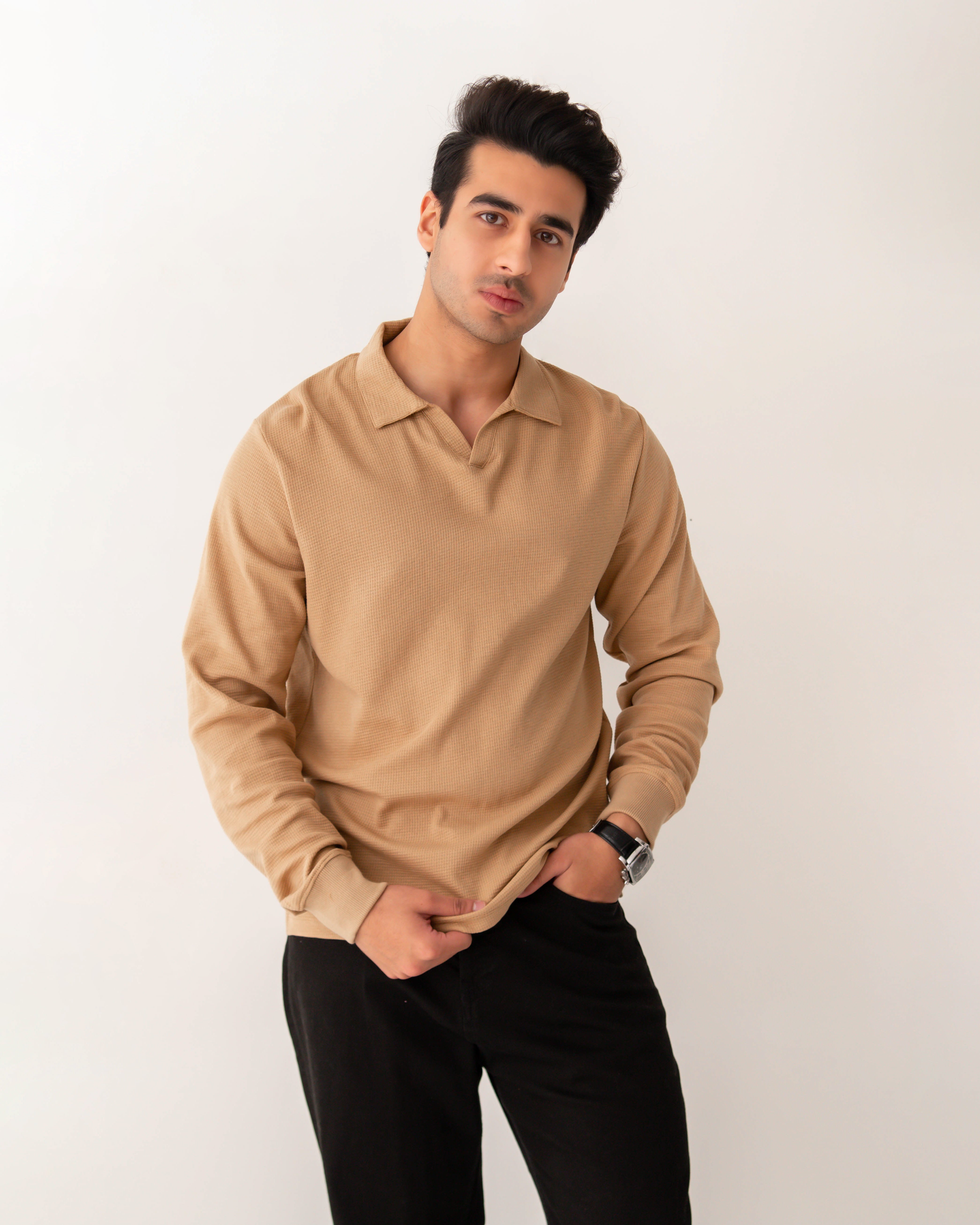 MENS SELF POLO COLLAR SWEAT