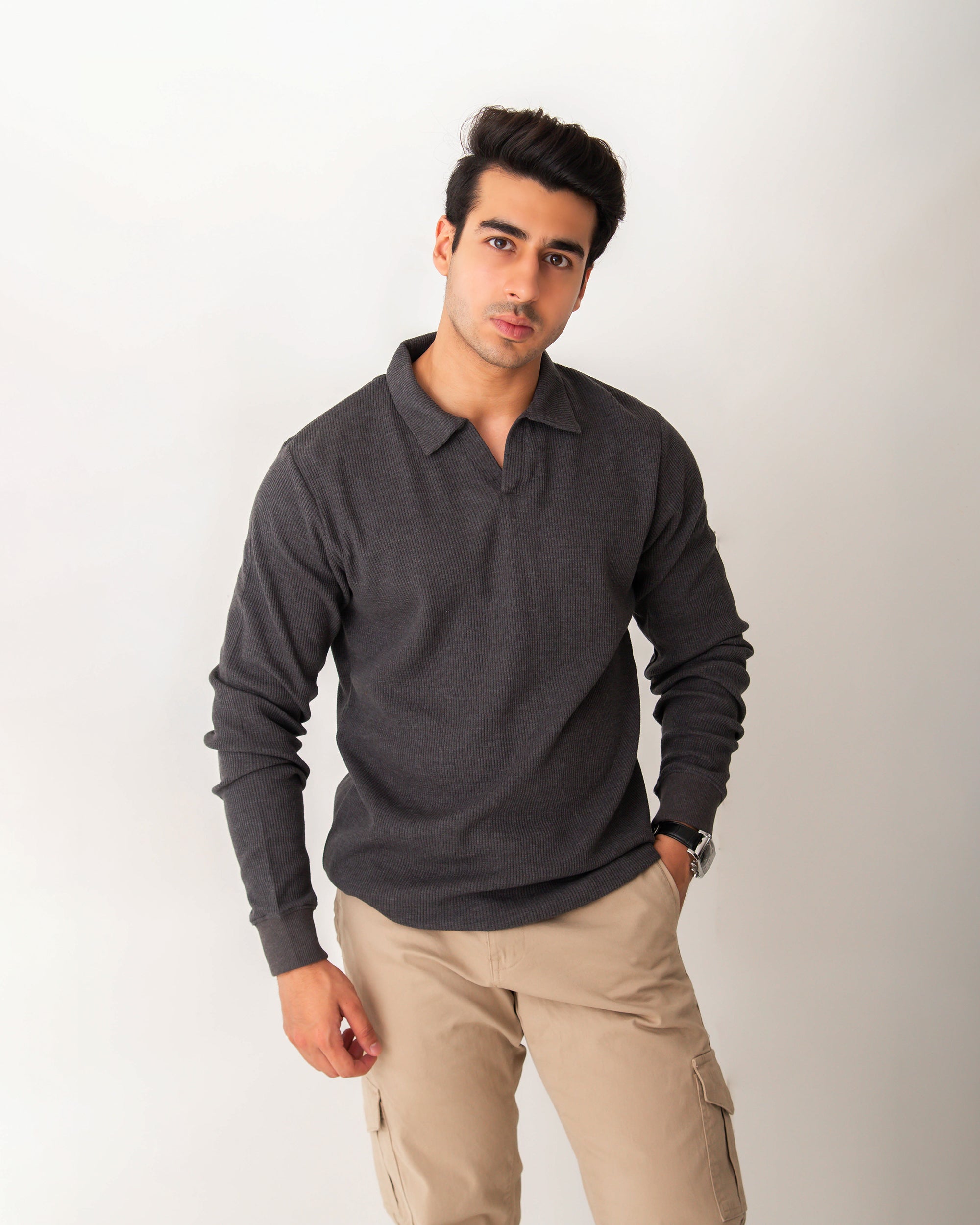 MENS SELF POLO COLLAR SWEAT