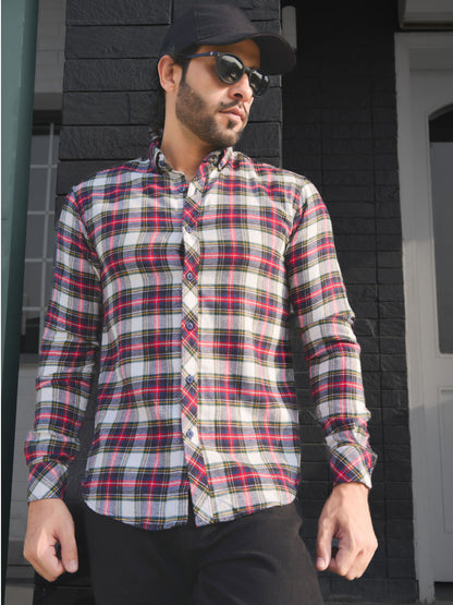 WHITE/RED/GRAY SMART FIT WOVEN SHIRT - REVONS